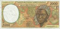 p103Cf from Central African States: 2000 Francs from 1999